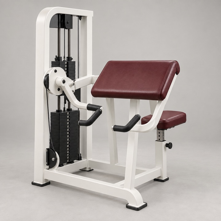 Older white biceps curl machine