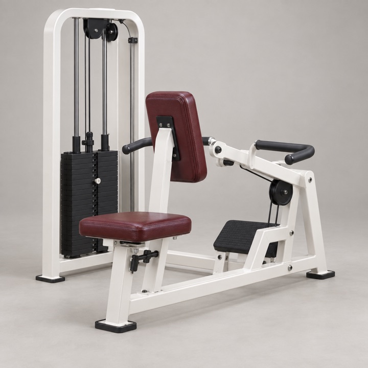 Older white seated row machine
