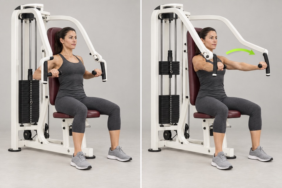 Chest Press start position on the left and finish position on the right