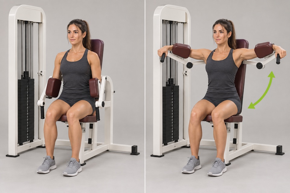 Lateral Raise start position on the left and finish position on the right