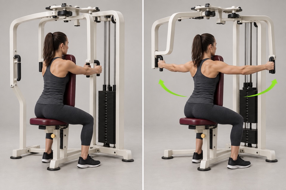 Rear Deltoid start position on the left and finish position on the right