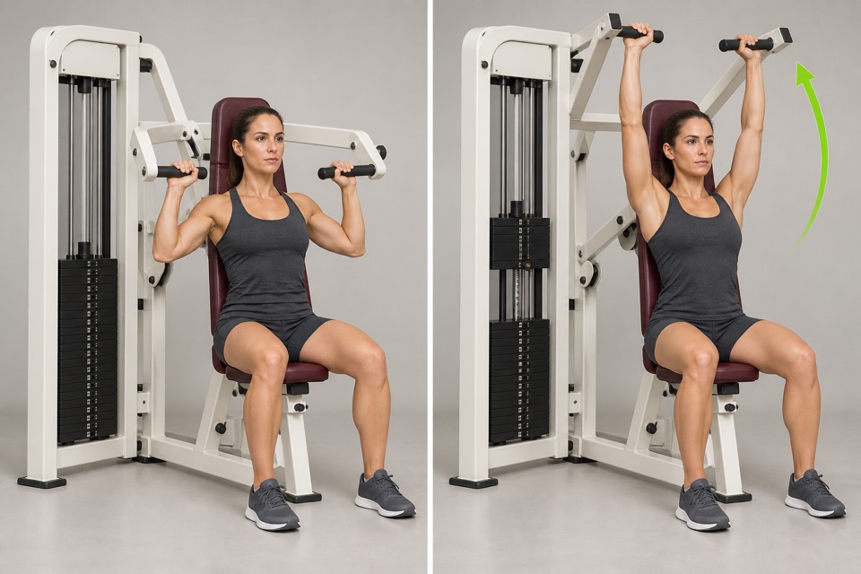 Shoulder Press start position on the left and finish position on the right